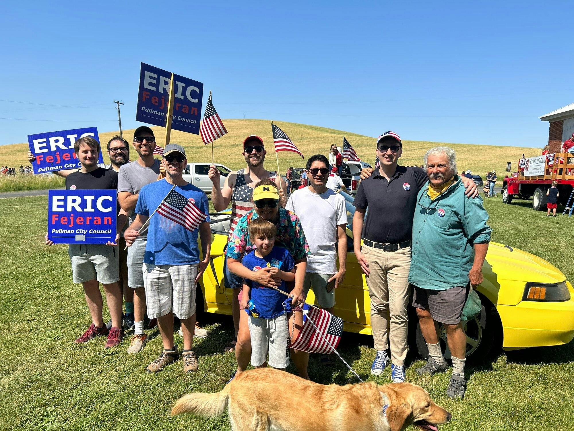Eric Fejeran at the Johnson Parade with his supporters.